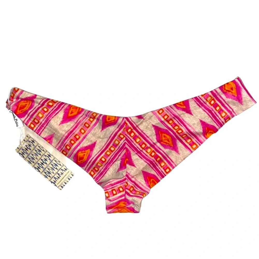 NWT FRANKIE’S BIKINIS Kaia Sherbet Pink Print Bikini Bottoms Size Extra Small